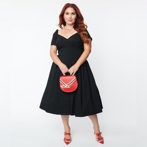 NWT. Unique Vintage Plus Size Black Sweetheart Midge Swing Dress.